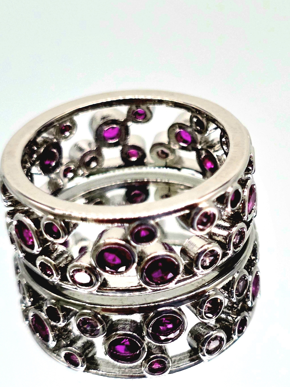 Silver-filled  Pink & Fuchsia Cubic Zircon Openwork Ring Size 7